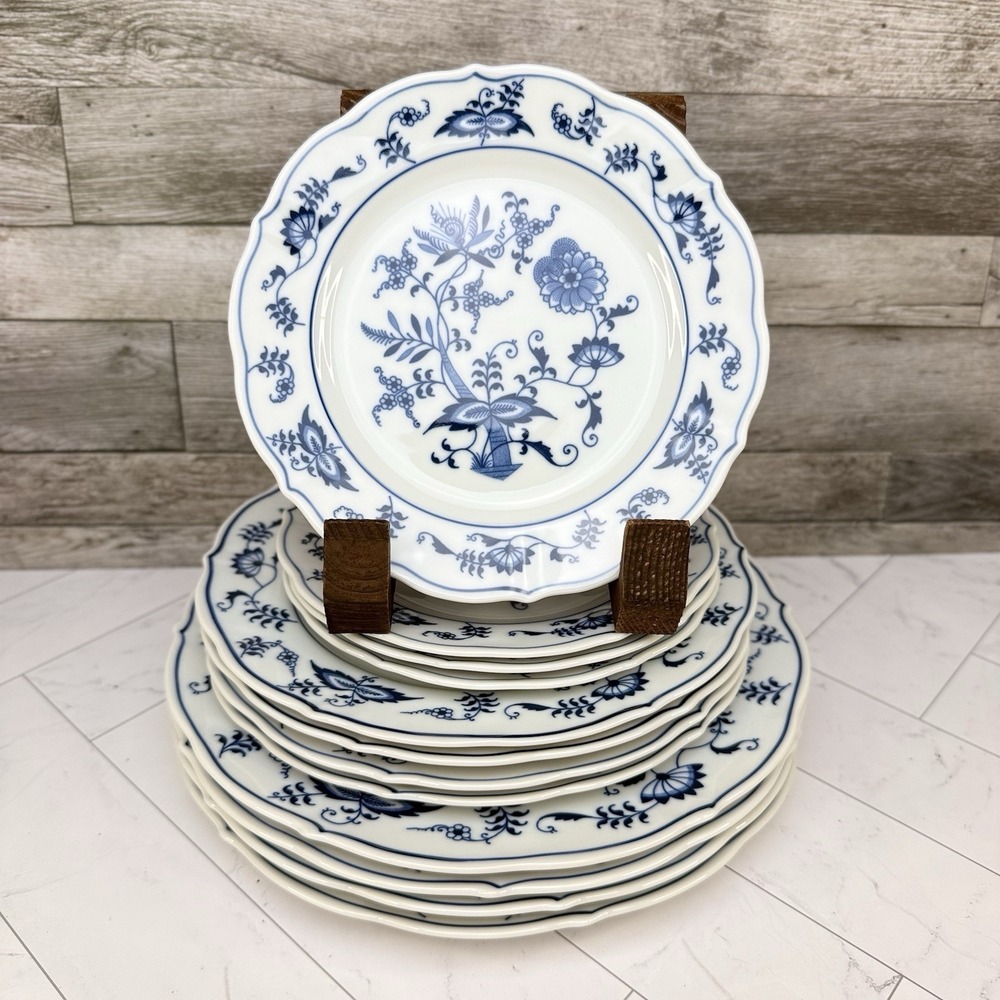 Blue Danube Japan Plates Set of 12 - 6.75", 8.75" & 10" Blue Onion Scalloped